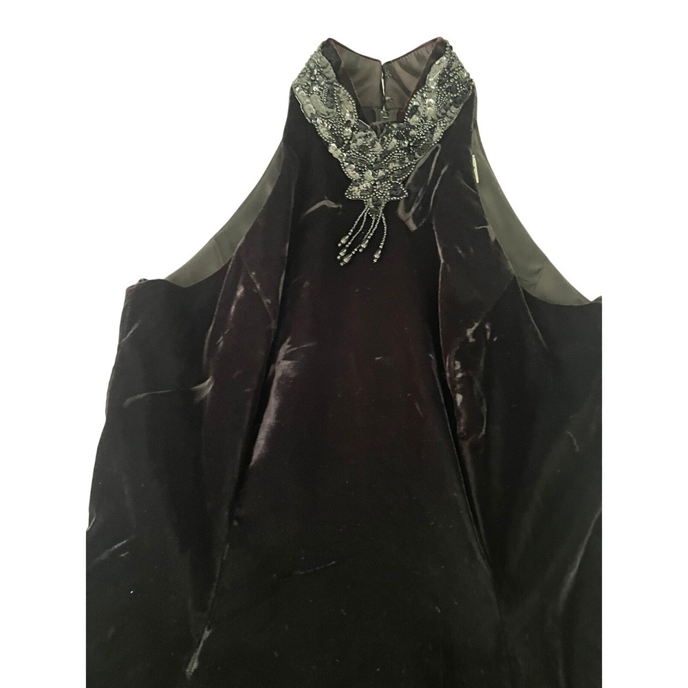 Vintage Velvet Gown Beaded Formal Dress Party Cocktail Black Size Small